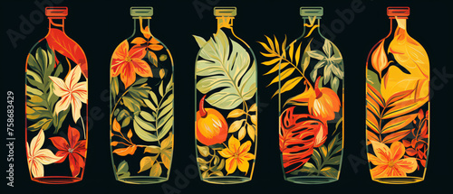 Illustration vector graphic of Tropical Pattern Bottle