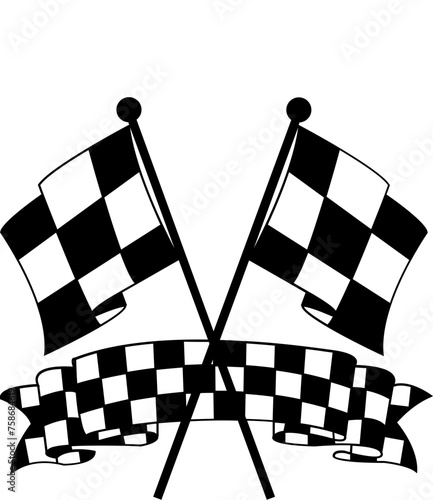 crossed racing flag and chekared flag with speadometer vector illustration