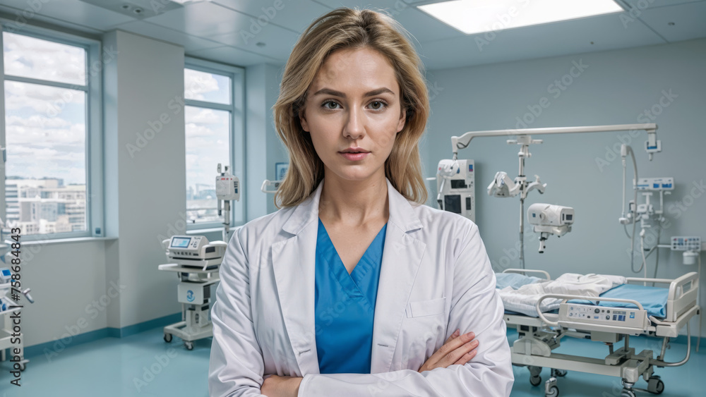 Portrait of a doctor's wife on the background of a hospital ward Portrait of a doctor's wife on the background of a hospital ward