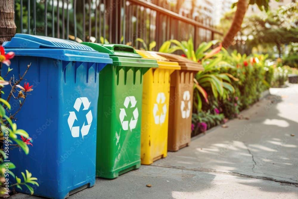 Waste sorting garbage bins, trash cans. Sorting garbage. ecology rubbish recycling Waste sorting garbage bins, trash cans. Sorting garbage. ecology rubbish recycling