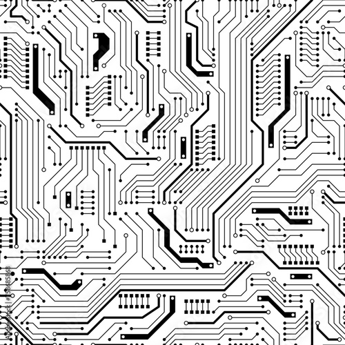 Circuit board seamless pattern isolated on white background. photo