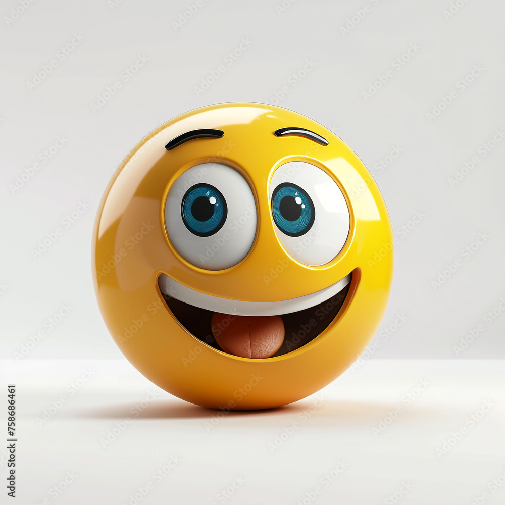 happy, cheerful yellow smiley face on a white background, 3D happy, cheerful yellow smiley face on a white background, 3D