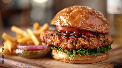 A savory chicken sandwich paired with crispy fries.
