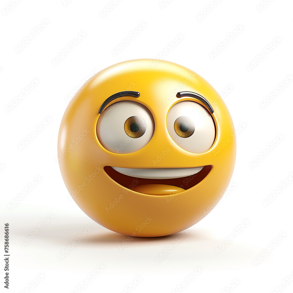 Fototapeta premium happy, cheerful yellow smiley face on a white background, 3D