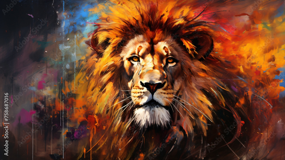 Lion made of oil paint ..