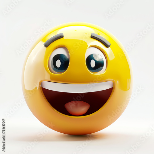 happy, cheerful yellow smiley face on a white background, 3D