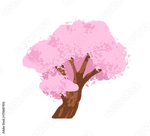 Sakura, Japanese cherry blossom. Asian floral tree, pink flowers. Eastern ori...
