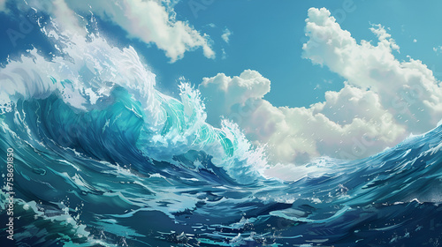 Beautiful seascape with blue sea and blue sky. 3d rendering
