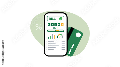 Electricity consumption. Electricity bill and payment, mobile app. Save energy. Online invoices and approved payment. Editable vector illustration	
