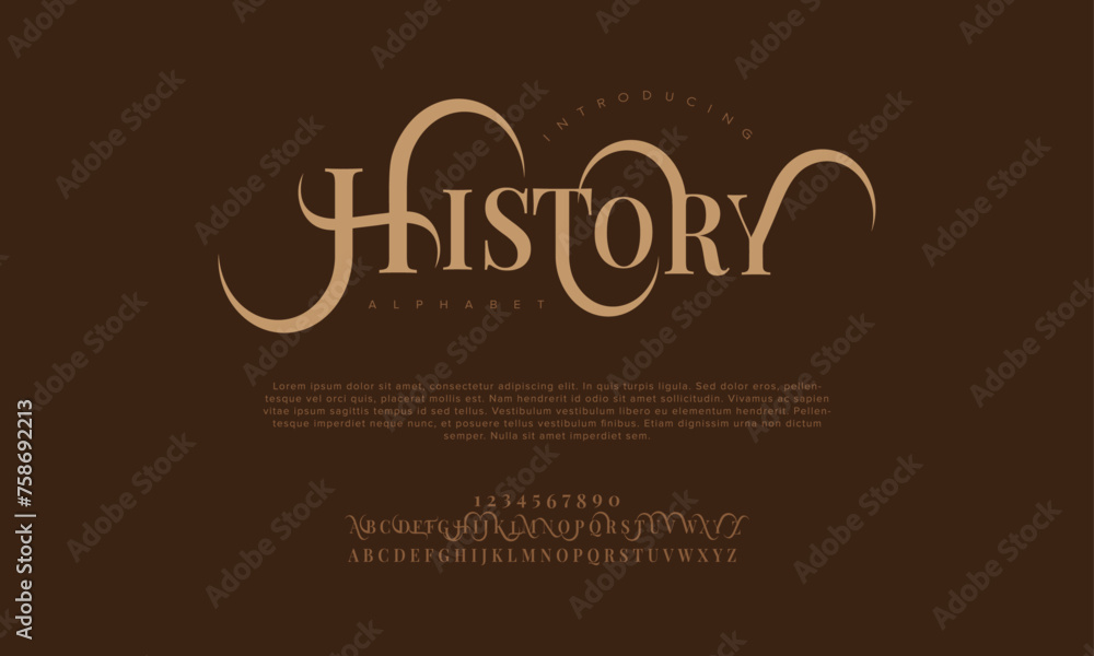 History premium luxury elegant alphabet letters and numbers. Vintage ...