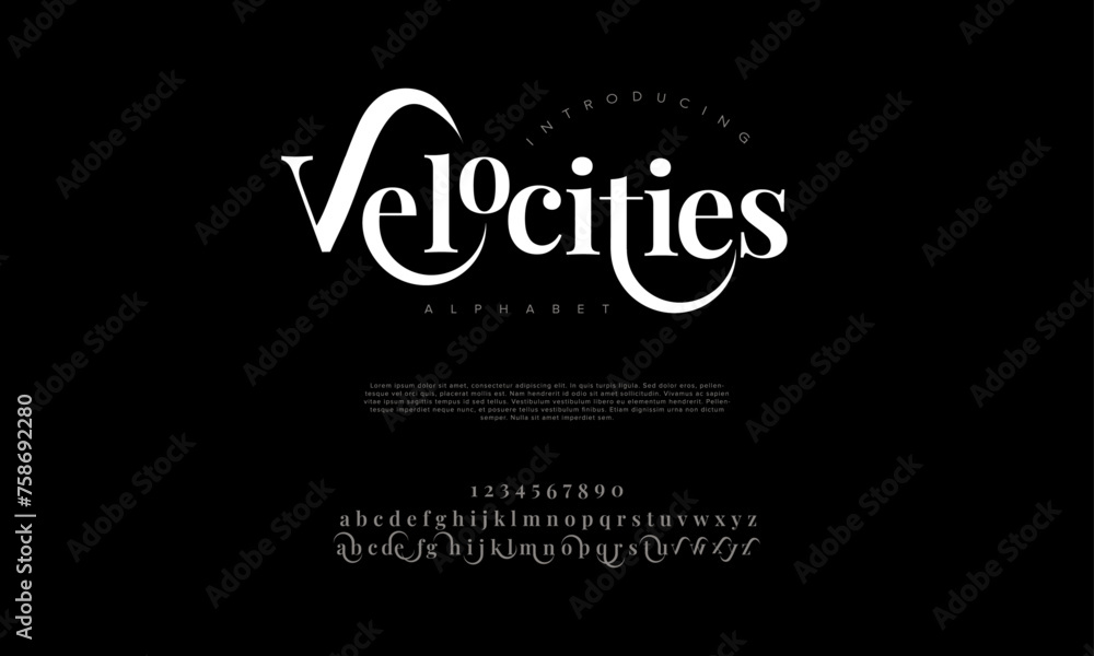 Velocities premium luxury elegant alphabet letters and numbers. Vintage wedding typography classic serif font decorative vintage retro. Creative vector illustration Velocities premium luxury elegant alphabet letters and numbers. Vintage wedding typography classic serif font decorative vintage retro. Creative vector illustration