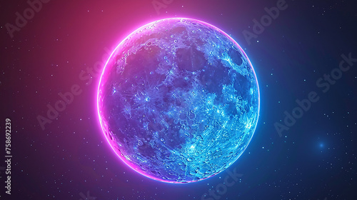 Neon fly to the moon. Background loop animation.