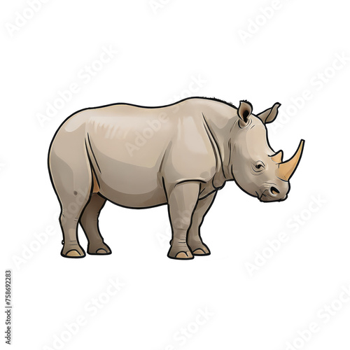 Rhinoceros Hand Drawn Cartoon Style Illustration