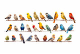 Set of colorful tropical parrots isolated in white background