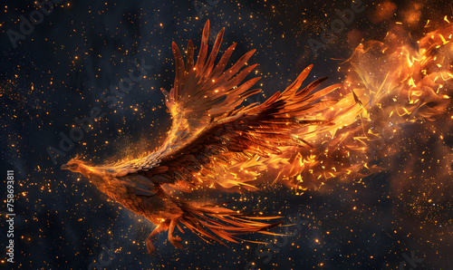 A fiery phoenix rising from ashes, Generative AI