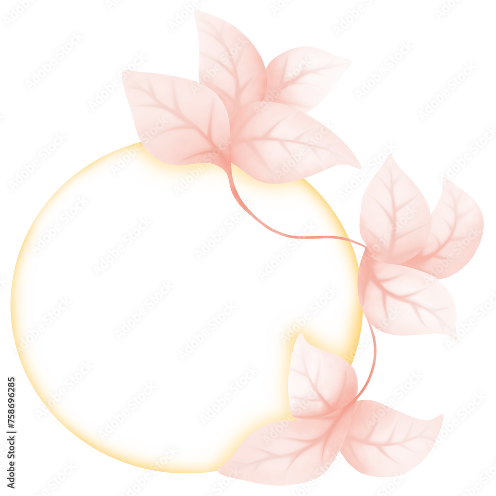 Naklejka premium The round frame has red leaves decorated around it.