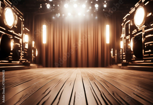 Stage with spotlights on wooden stage background background in the style of raphaelle peale monochromatic compositions
 photo