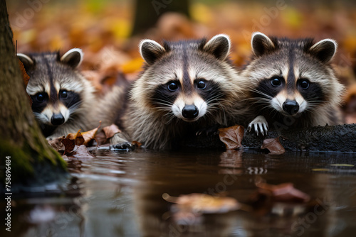 raccoon in the woods. © Shades3d