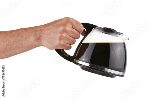Coffee pot holding by the human hand