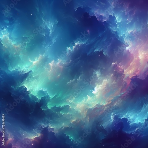 Majestic Purple and Blue Cosmic Cloud Nebula - Ethereal Celestial Artwork. Background with Clouds
