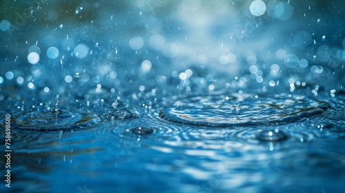 Raindrops background, featuring a close-up view of glistening water droplets on a surface.