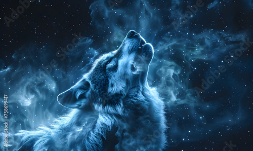 A lone wolf howling at the moon, Generative AI photo