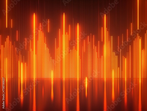 Glowing red-orange digital equalizer on a dark background, embodying a concept of music, sound analysis, or technology.