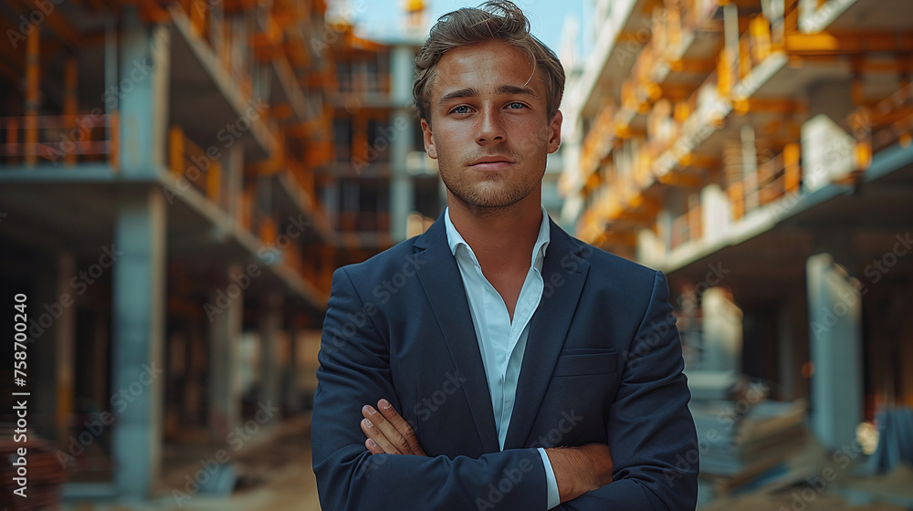 Portrait of a business man at a construction site Portrait of a business man at a construction site