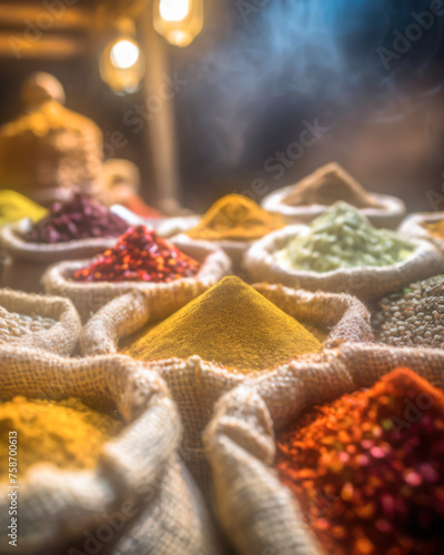 illustration of sacks of spices at a market stall