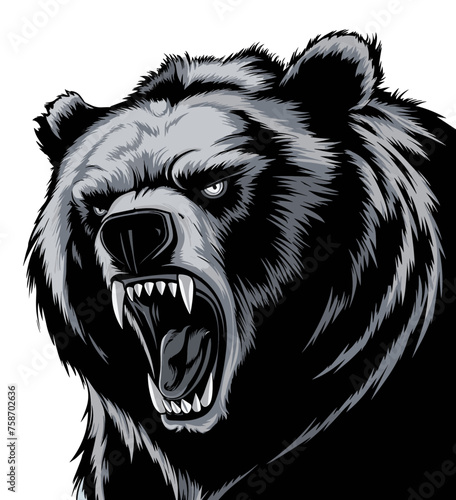 Angry face of a bear illustration, Generative Ai