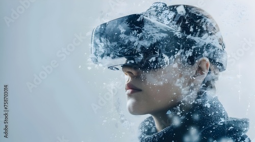 Person with VR headset, frosted glass effect suggests virtual reality or futuristic gaming.