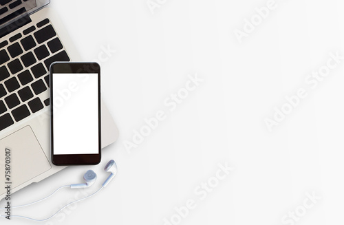 smart phone and laptop on white background