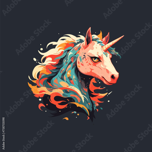 Illustration of a colorful horned horse.