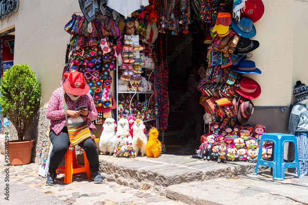 street view of cusco inka town, peru	