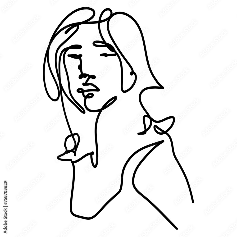 Female line art one continuous abstract face by drawing with shape