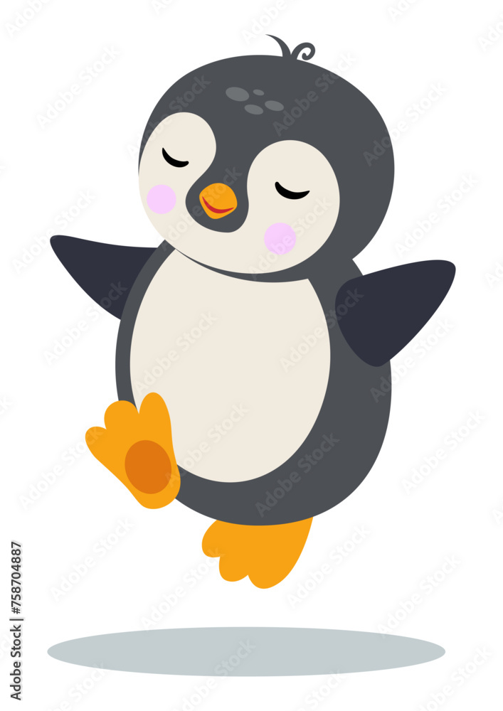 Obraz premium Happy cute penguin jumping isolated