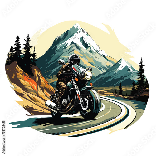 Fototapeta Naklejka Na Ścianę i Meble -  Motorcyclist riding through winding mountain roads. C