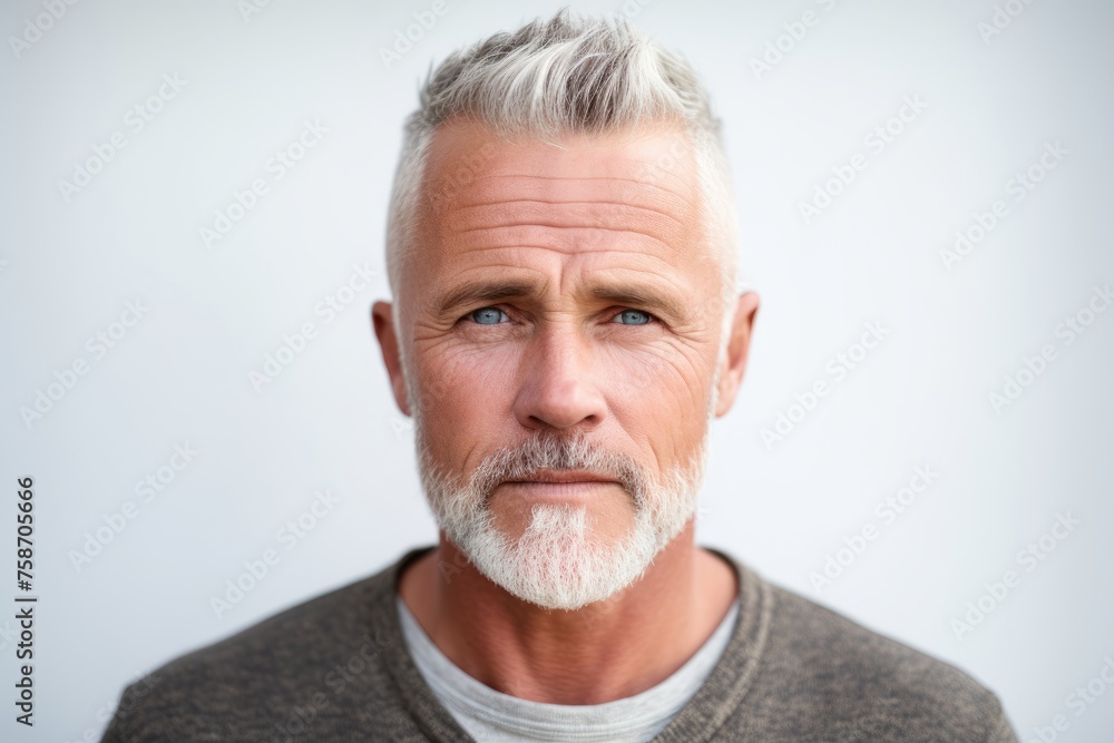 Portrait of senior man with grey hair and beard. Isolated on white background. Portrait of senior man with grey hair and beard. Isolated on white background.
