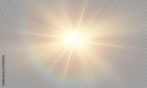 Vector transparent sunlight special lens flare light effect. Lens flare light effect. Sun flash with warm rays and spotlight. Isolated star burst in sky 