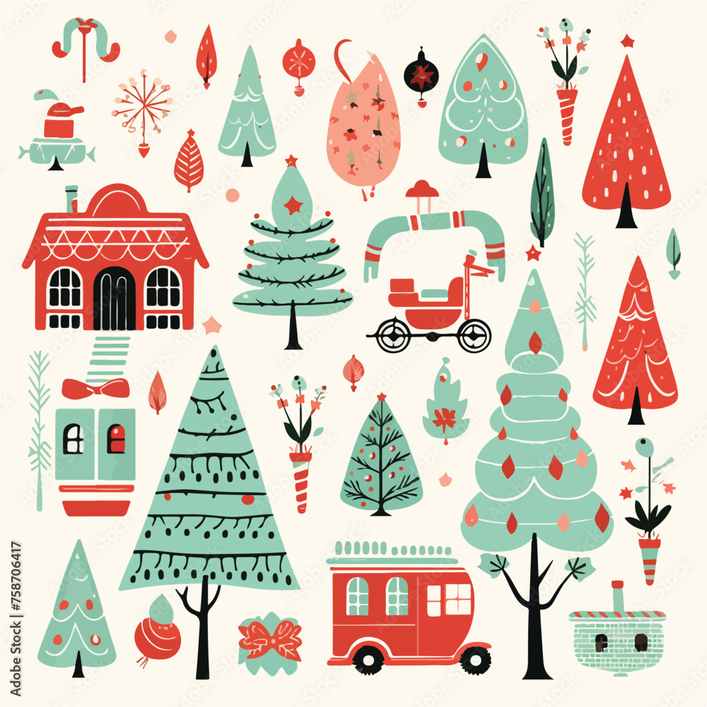 Retro Christmas Clipart Clipart isolated on white background