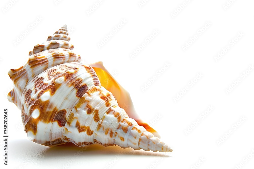 Still Life of Colorful Sea Shell Isolated on White Background with Copy Space for Your Text - Nature's Beauty Captured in Horizontal Image