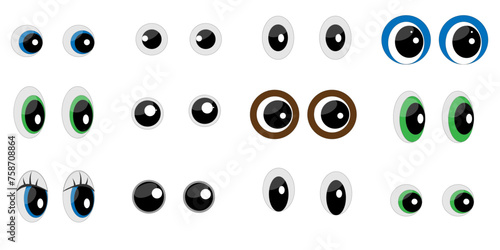 Set of different form cartoon toy eyes isolated