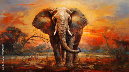Oil painting  Wild Elephant .. © Natia