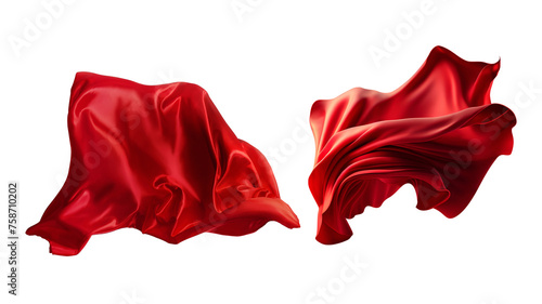  Flying red silk fabric. Waving satin cloth isolated on transparent PNG background. © Igor