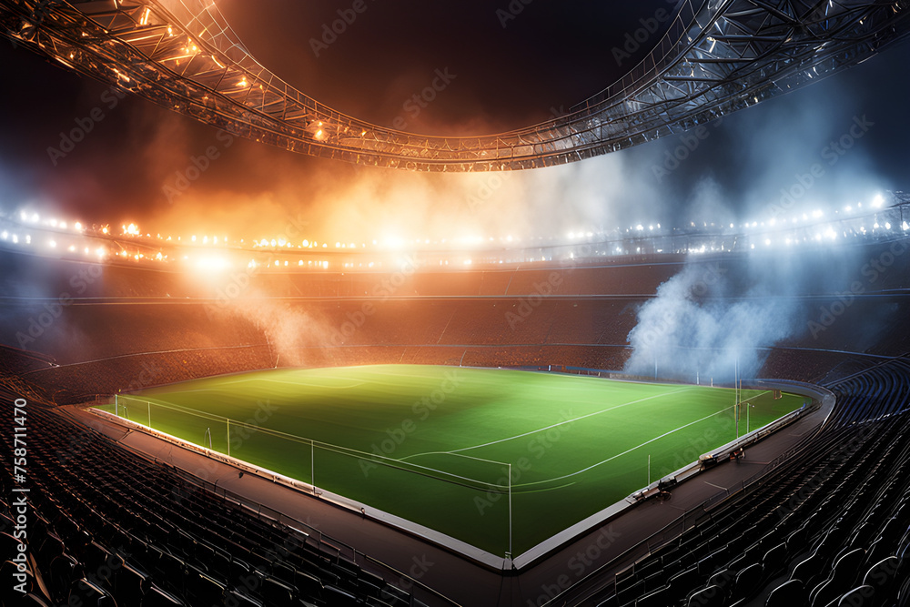bright stadium arena lights and smoke