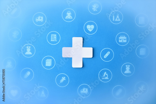 Health background with cross and drawings of different medical services