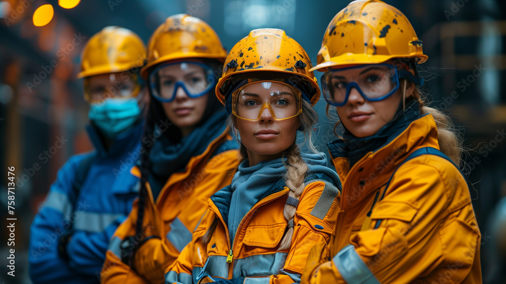 Group of people wearing yellow helmets and goggles Group of people wearing yellow helmets and goggles