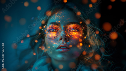 Woman wearing glasses with bright lights on her face