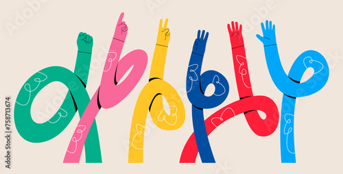 Hand count. Funny long hands counting zero to five. Colorful flat vector illustration