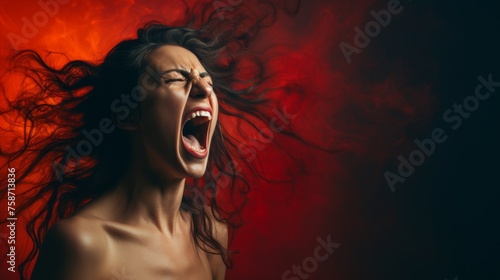 A screaming woman and a copyspace